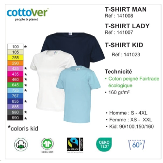 1pc TSHIRT COLROND100%Coton160 g/m²