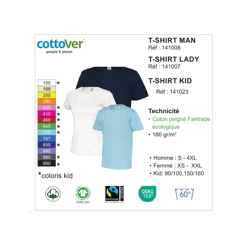 1pc TSHIRT COLROND100%Coton160 g/m²