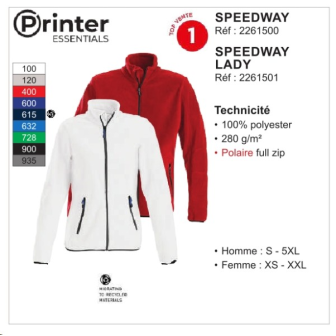 1pc Speedway Veste polaire 280 g/m²