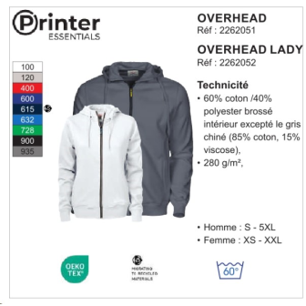 1 Pc OverheadSweatshirt Fullzip  