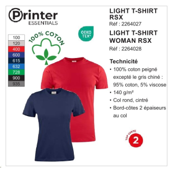 1LIGHT T-SHIRTRSX100% COTON 140g/m²