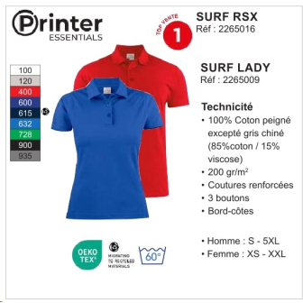 POLO SURF RSX 100% COTON 200 g/m²