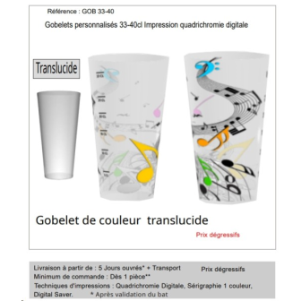 1GOBELET 33-40 CL IMPRESSION PLEINE