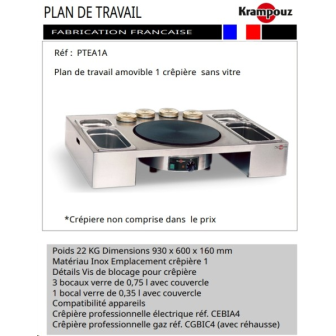 Plan de travail 1 crêpière s/ vitre