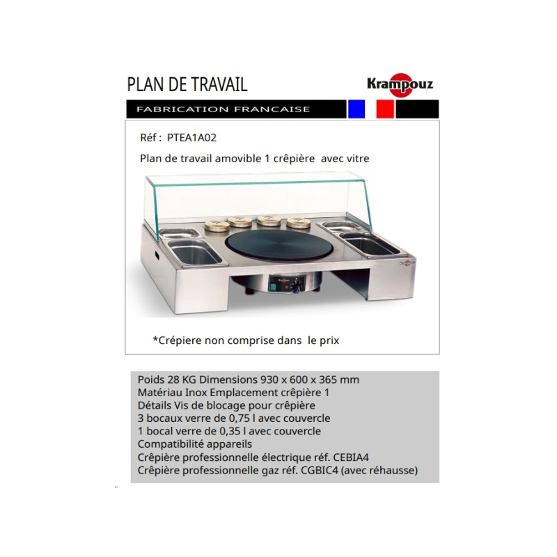 Plan de travail + Vitre  1 crêpière