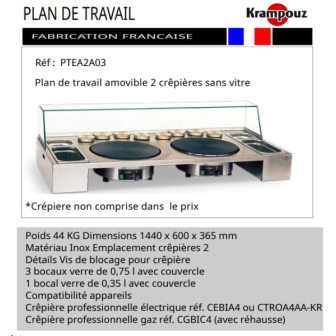 Plan de travail +Vitre  2 crêpières