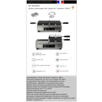 Gaufrier GD 4x6Bruxelles180°simple 
